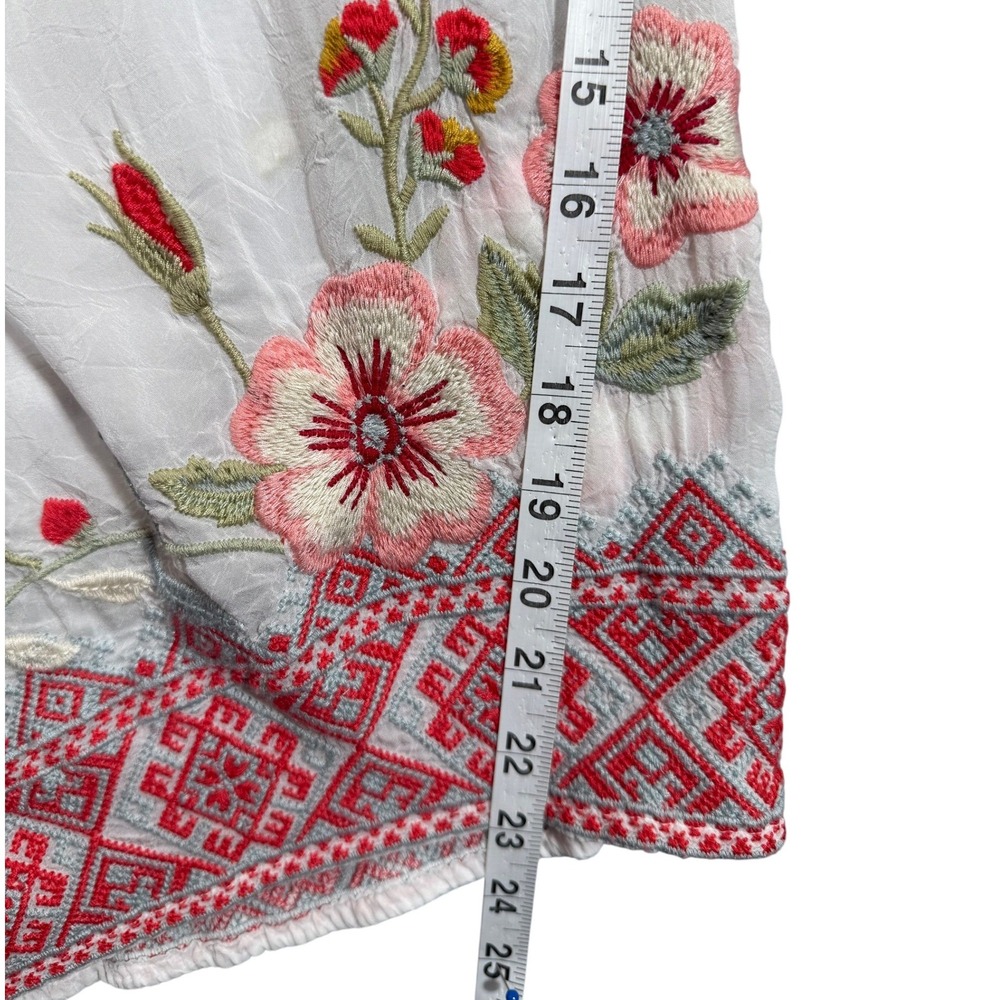 Johnny Was White Floral Embroidered Tunic with Pink and Red Accents - Picture 10 of 16